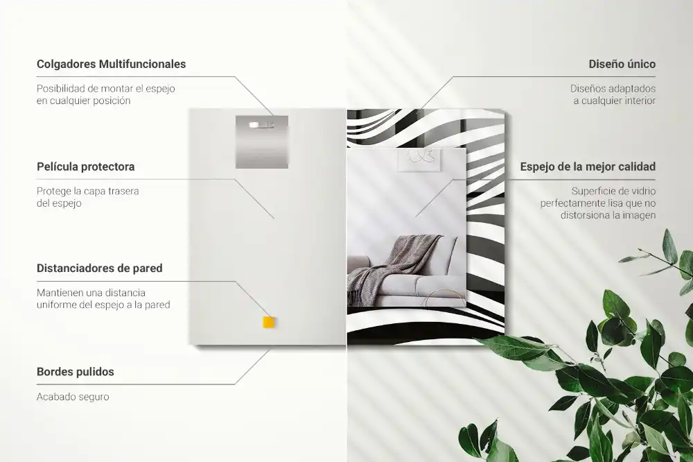 Dekorativ spegel med tryck Svarta och vita vågor