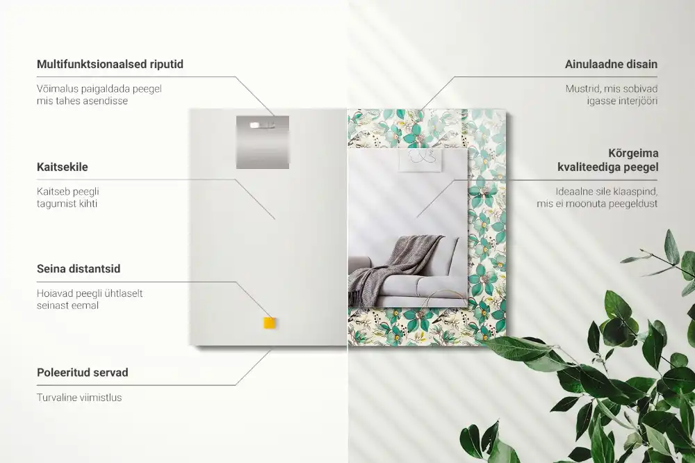 Rektangulär spegel med tryck Fåglar och blommor