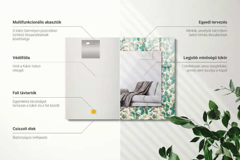 Rektangulär spegel med tryck Fåglar och blommor