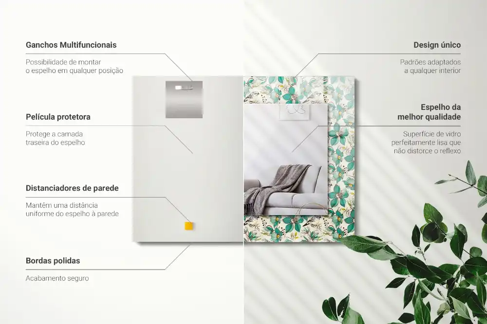Rektangulär spegel med tryck Fåglar och blommor