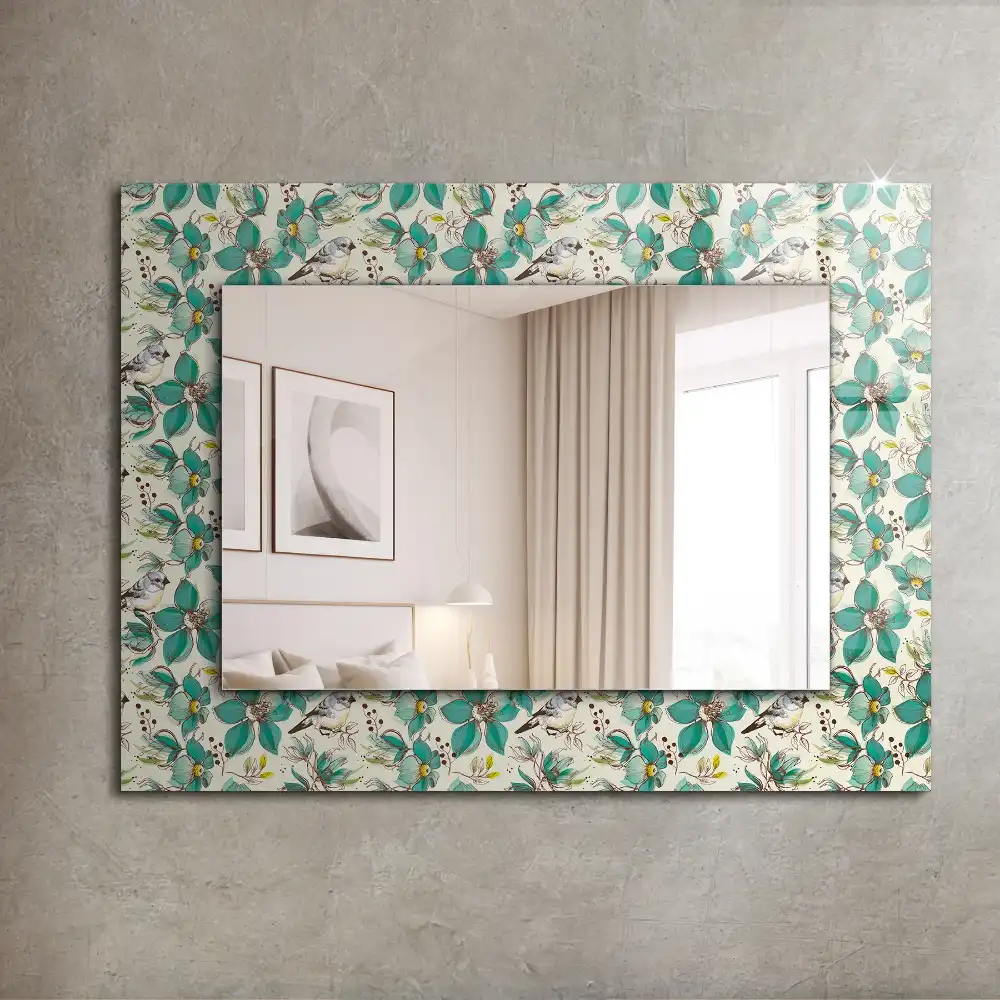 Rektangulär spegel med tryck Fåglar och blommor