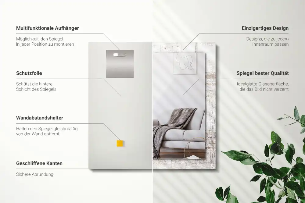 Rektangulär spegel med tryck Gammalt trä