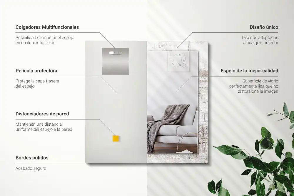 Rektangulär spegel med tryck Gammalt trä