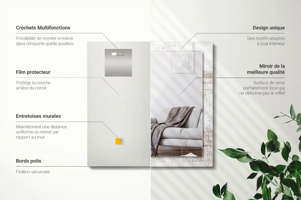 Rektangulär spegel med tryck Gammalt trä