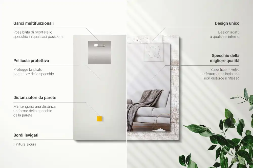 Rektangulär spegel med tryck Gammalt trä