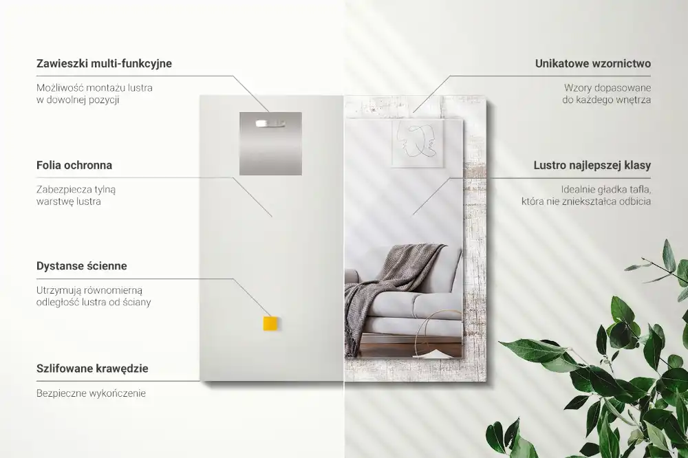 Rektangulär spegel med tryck Gammalt trä