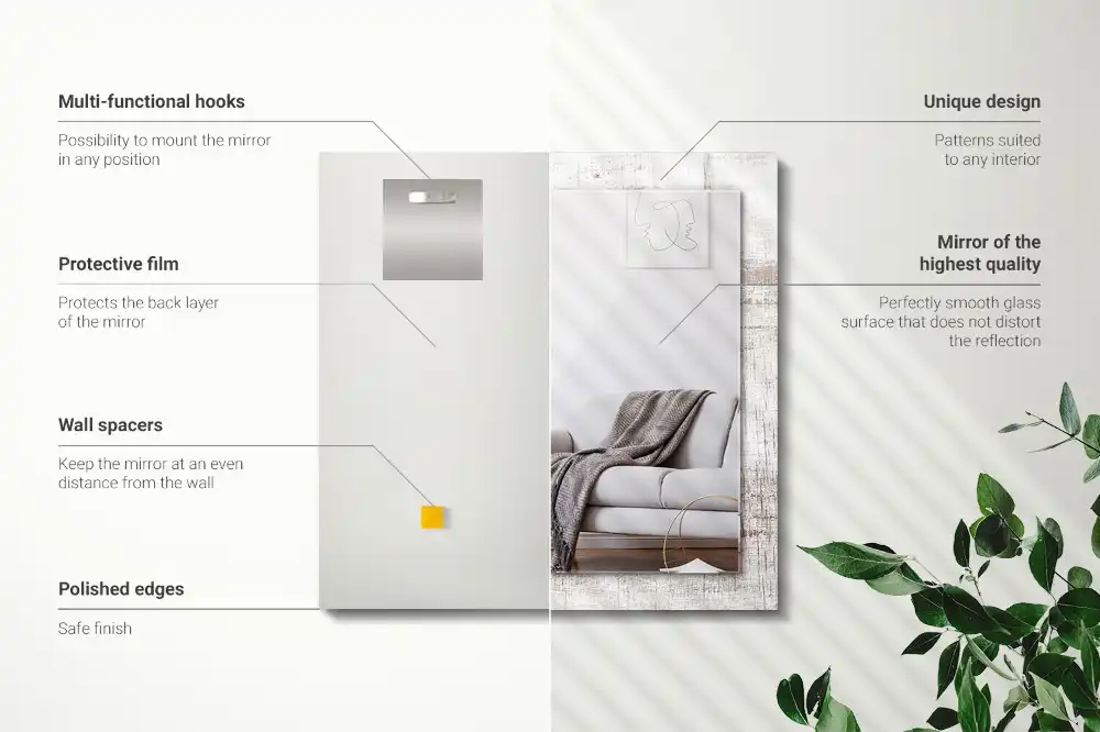 Rektangulär spegel med tryck Gammalt trä