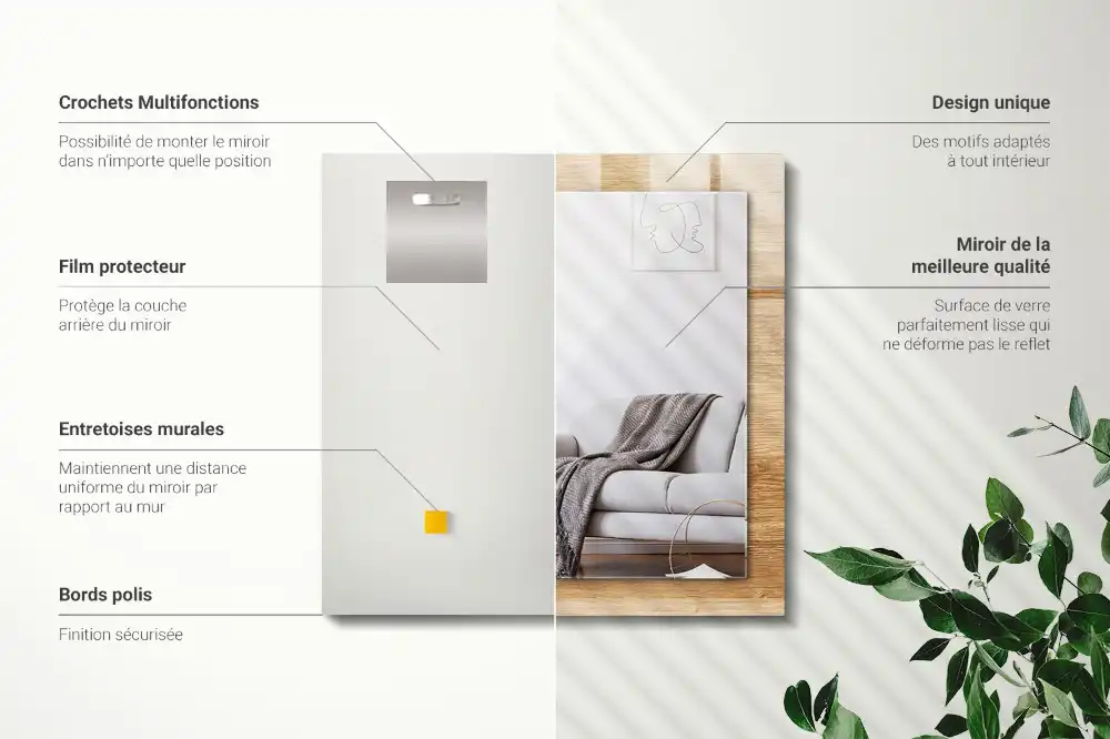 Rektangulär spegel med tryck Trä med struktur