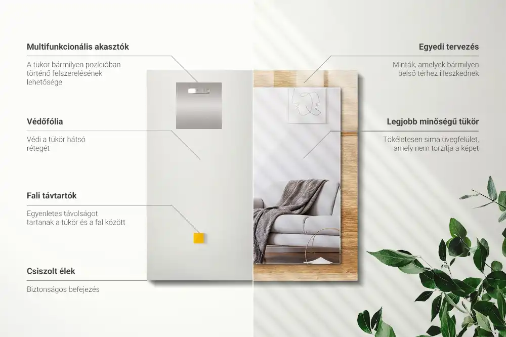 Rektangulär spegel med tryck Trä med struktur