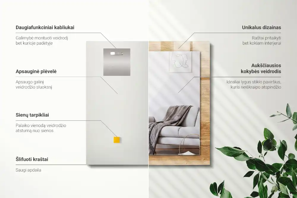 Rektangulär spegel med tryck Trä med struktur