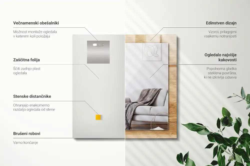 Rektangulär spegel med tryck Trä med struktur