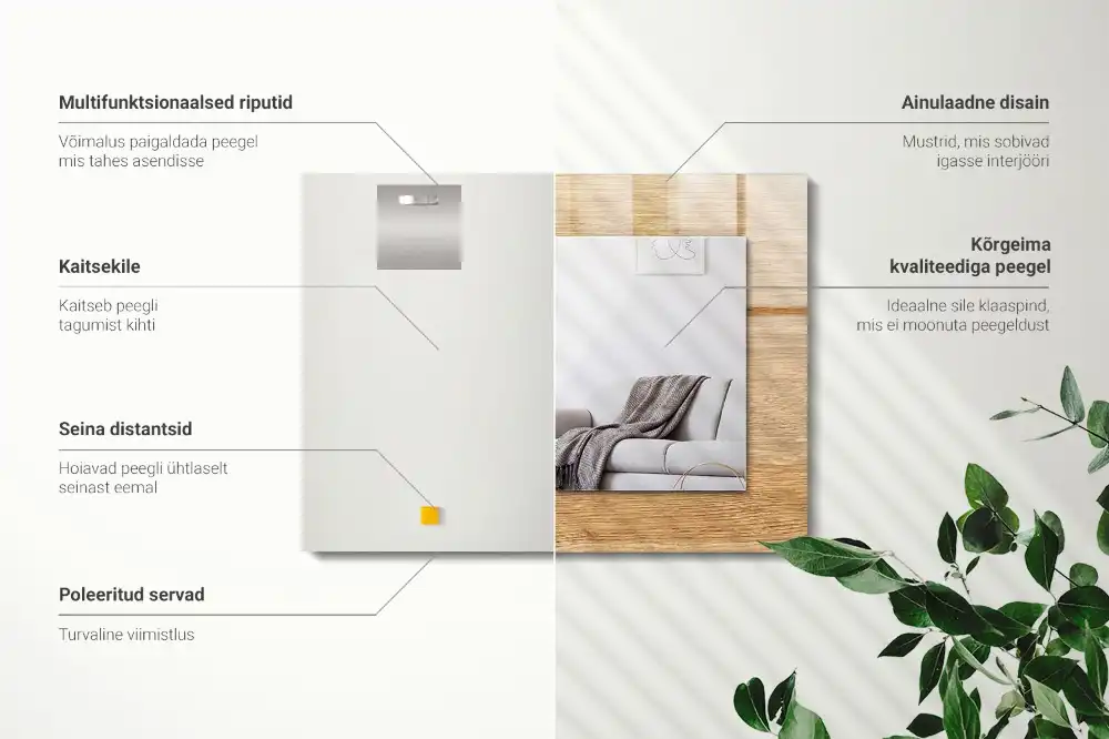 Rektangulär spegel med tryck Trä med struktur