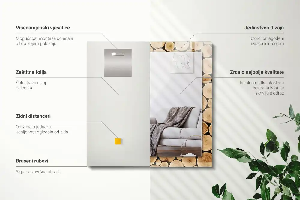 Dekorativ spegel med tryck Tvärsnitt av trädstammar