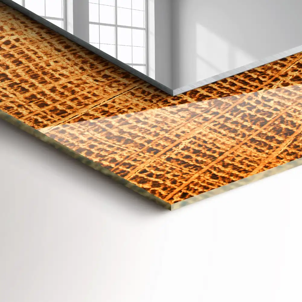 Rektangulär spegel med tryck Tvärsnitt av en trädstam med växtringar