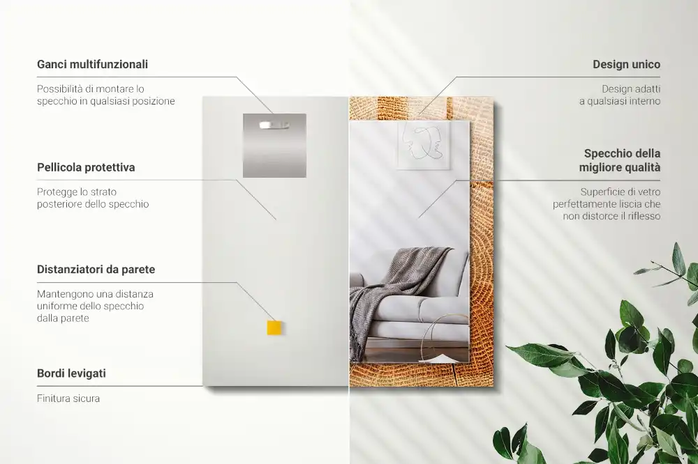 Rektangulär spegel med tryck Tvärsnitt av en trädstam med växtringar