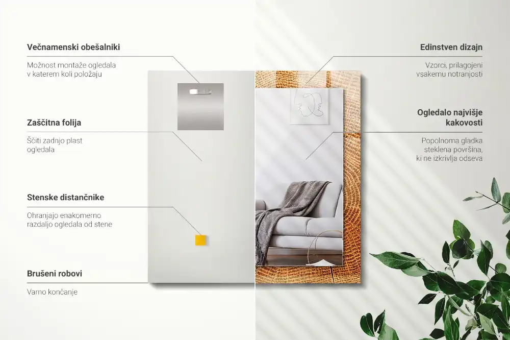 Rektangulär spegel med tryck Tvärsnitt av en trädstam med växtringar