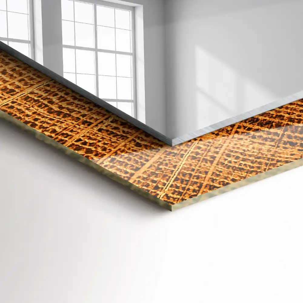 Rektangulär spegel med tryck Tvärsnitt av en trädstam med växtringar