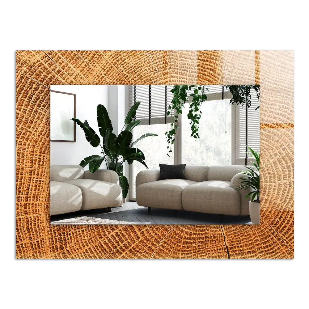 Rektangulär spegel med tryck Tvärsnitt av en trädstam med växtringar