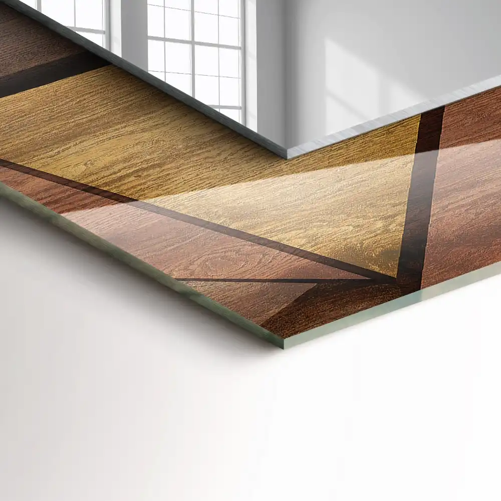 Dekorativ spegel med tryck Trä geometriska mönster