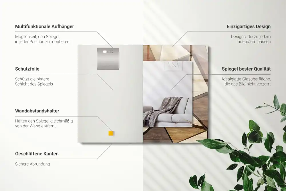 Dekorativ spegel med tryck Trä geometriska mönster