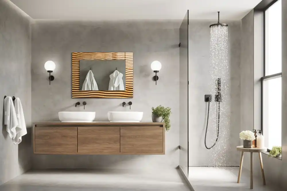 Rektangulär spegel med tryck Trävågor