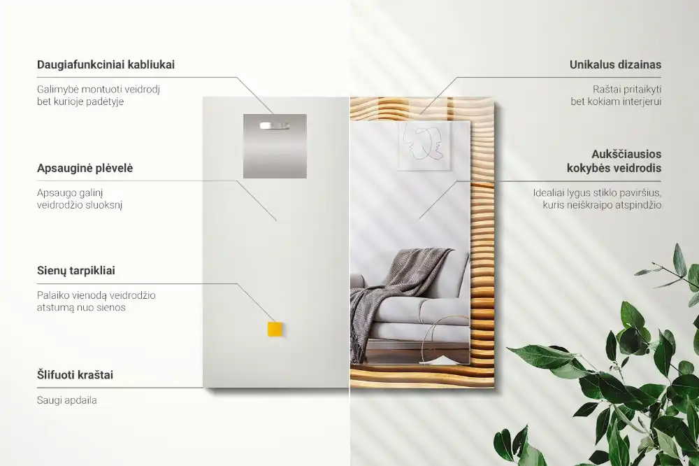 Rektangulär spegel med tryck Trävågor