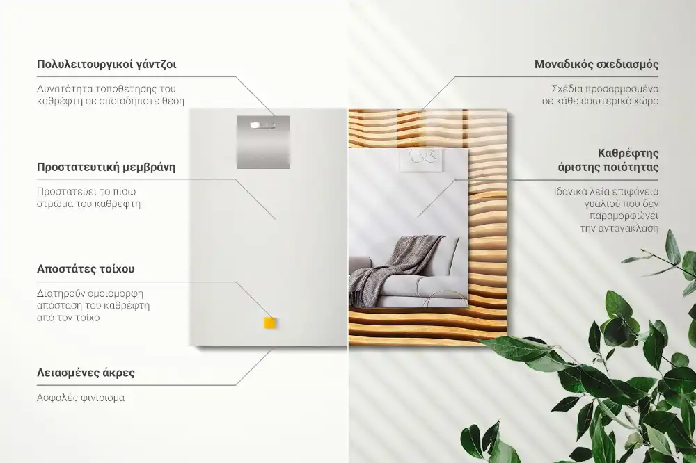 Rektangulär spegel med tryck Trävågor