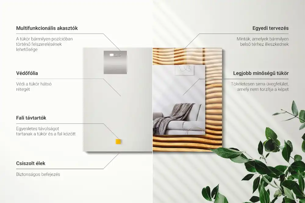 Rektangulär spegel med tryck Trävågor