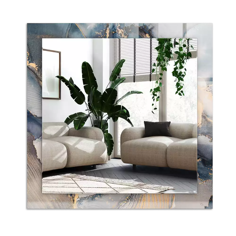 Rektangulär spegel med tryck Abstrakt blå konst