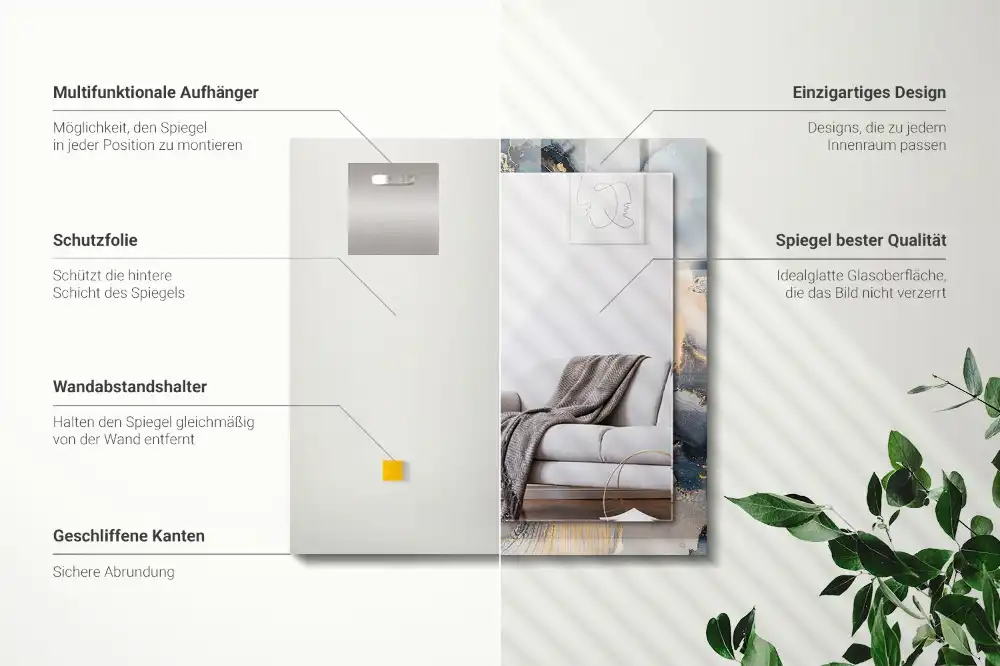 Rektangulär spegel med tryck Abstrakt blå konst