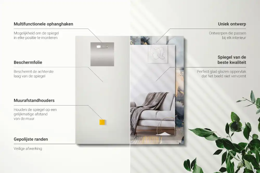 Rektangulär spegel med tryck Abstrakt blå konst