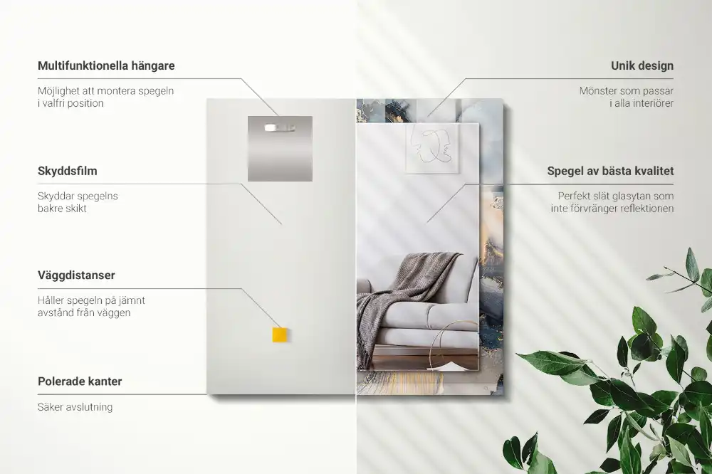 Rektangulär spegel med tryck Abstrakt blå konst
