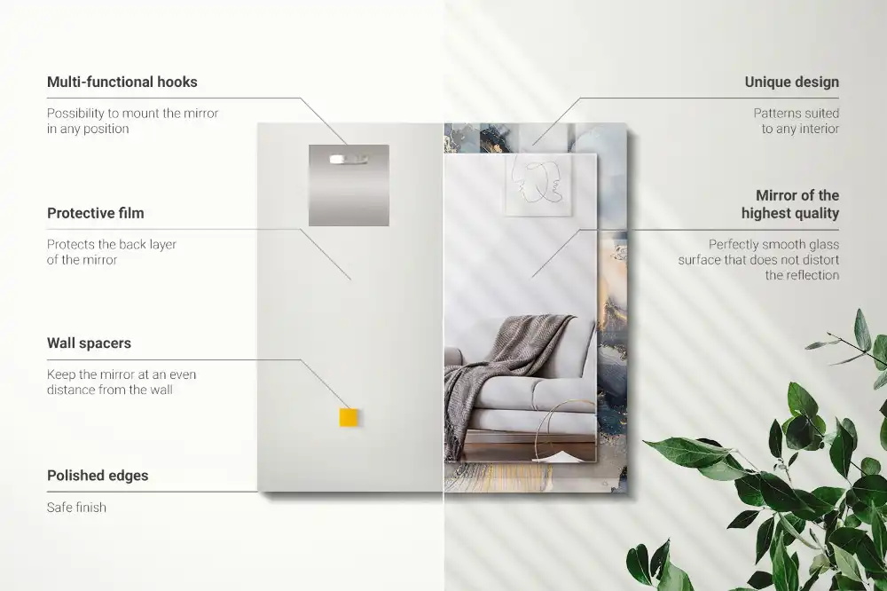Rektangulär spegel med tryck Abstrakt blå konst