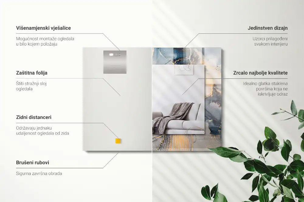 Rektangulär spegel med tryck Abstrakt blå konst