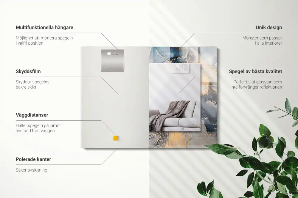 Rektangulär spegel med tryck Abstrakt blå konst