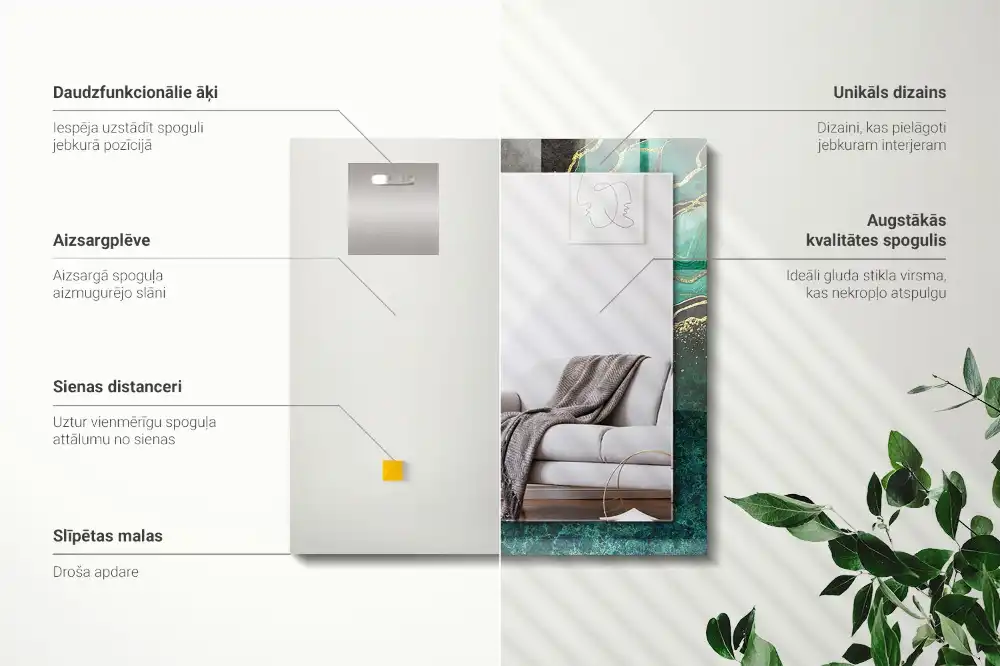 Rektangulär spegel med tryck Gröna abstrakta mönster