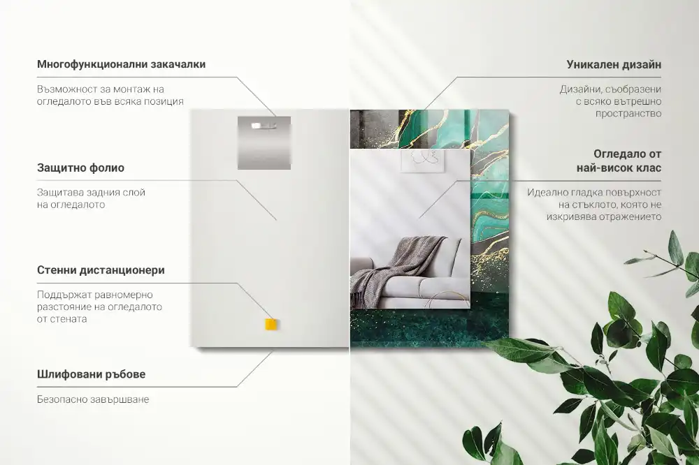 Rektangulär spegel med tryck Gröna abstrakta mönster