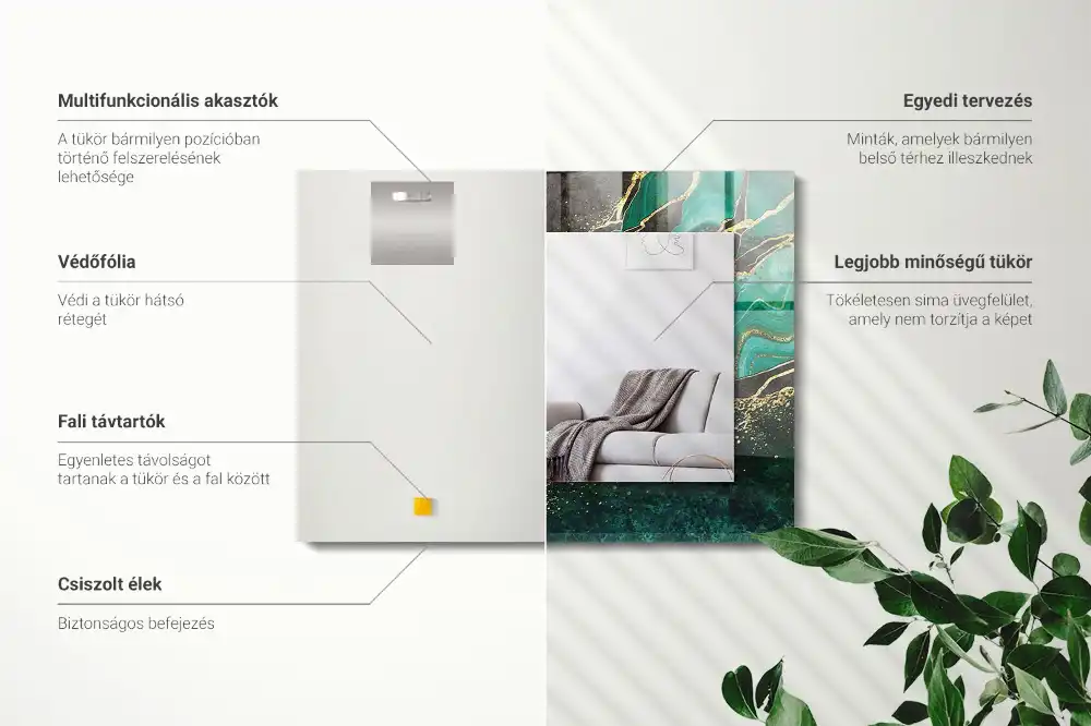 Rektangulär spegel med tryck Gröna abstrakta mönster