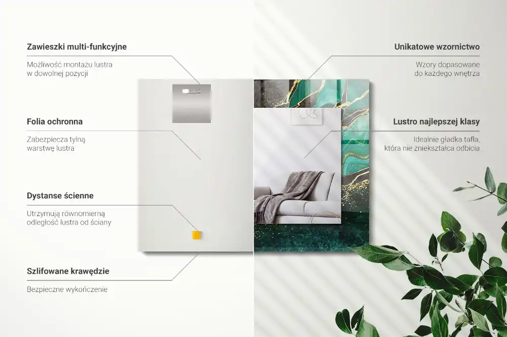 Rektangulär spegel med tryck Gröna abstrakta mönster