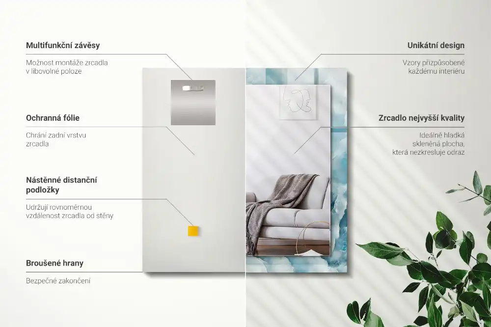 Rektangulär spegel med tryck Blå marmor textur