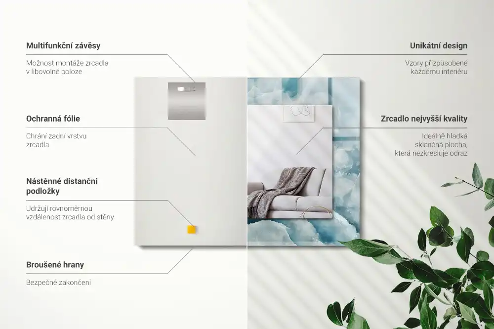 Rektangulär spegel med tryck Blå marmor textur