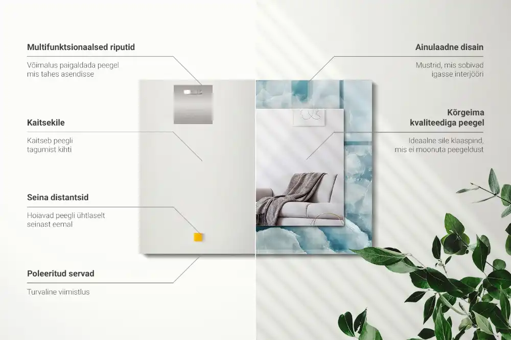 Rektangulär spegel med tryck Blå marmor textur