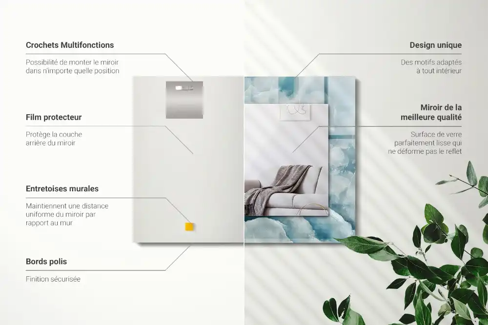 Rektangulär spegel med tryck Blå marmor textur