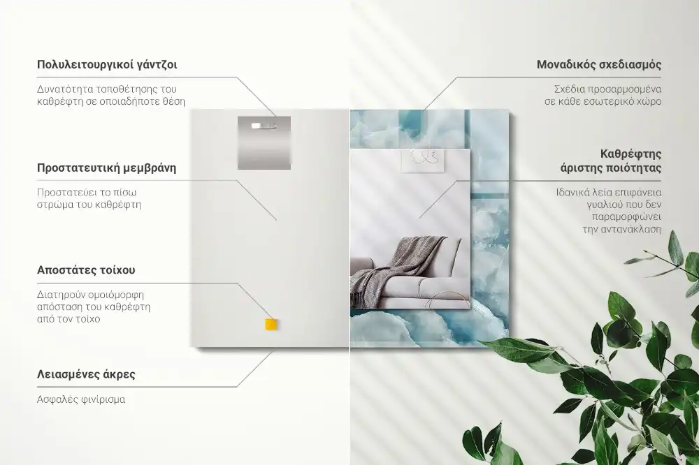 Rektangulär spegel med tryck Blå marmor textur