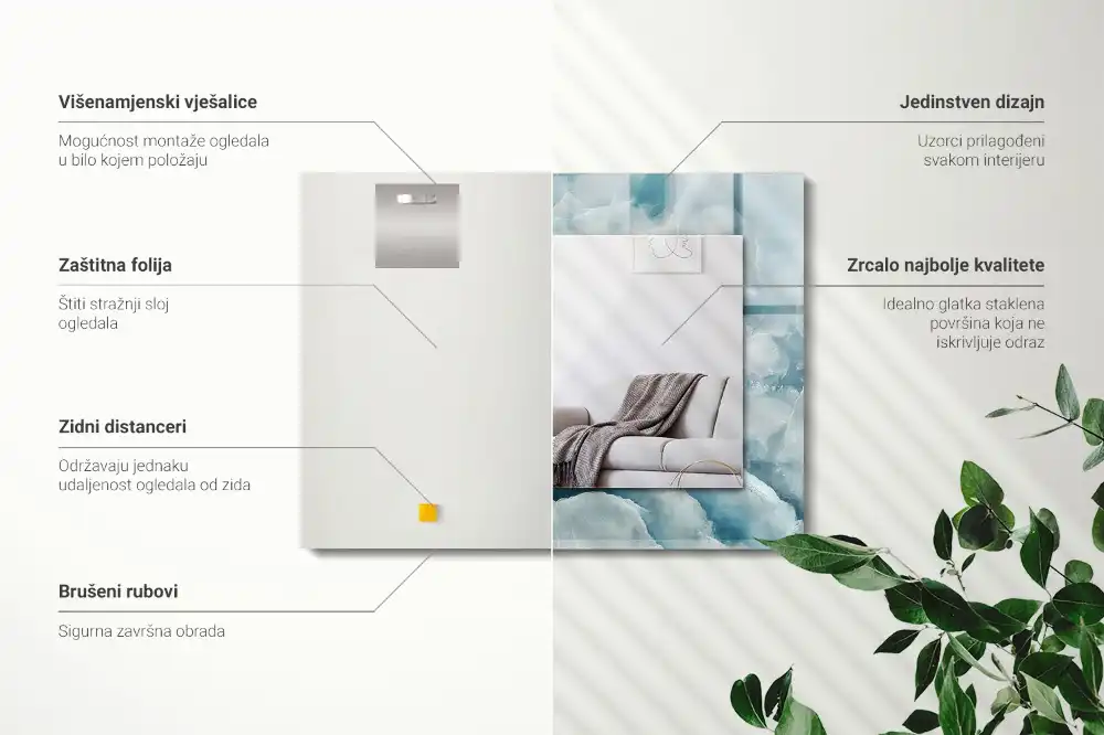 Rektangulär spegel med tryck Blå marmor textur
