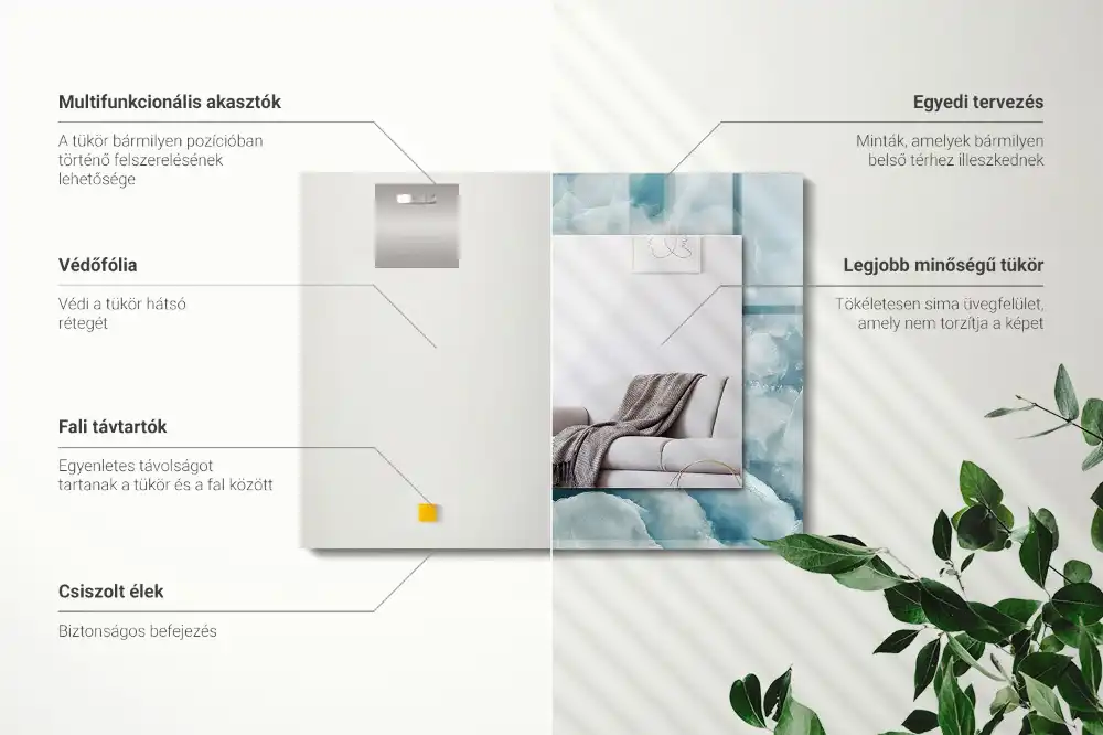 Rektangulär spegel med tryck Blå marmor textur