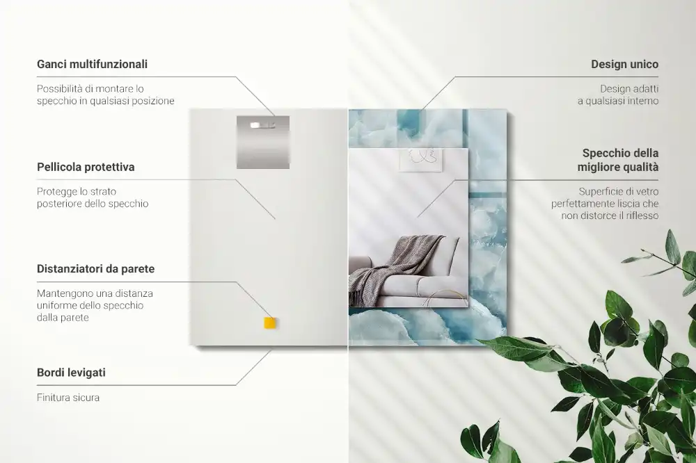 Rektangulär spegel med tryck Blå marmor textur