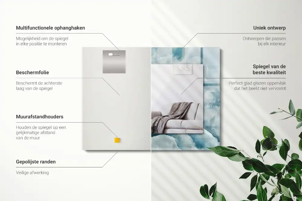 Rektangulär spegel med tryck Blå marmor textur