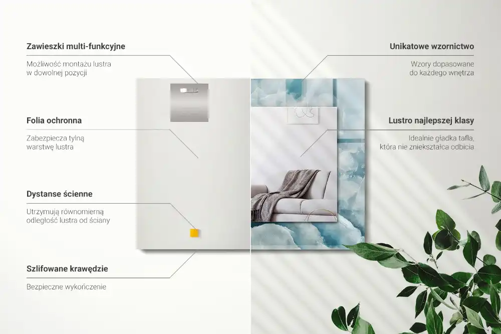Rektangulär spegel med tryck Blå marmor textur