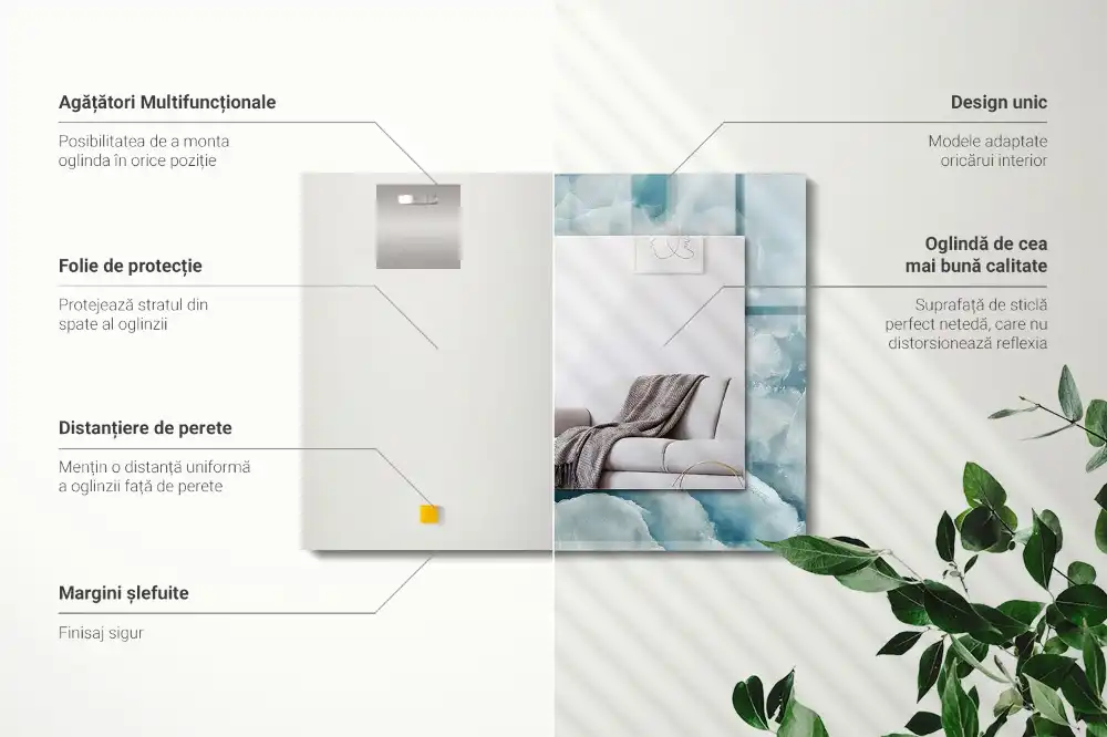 Rektangulär spegel med tryck Blå marmor textur